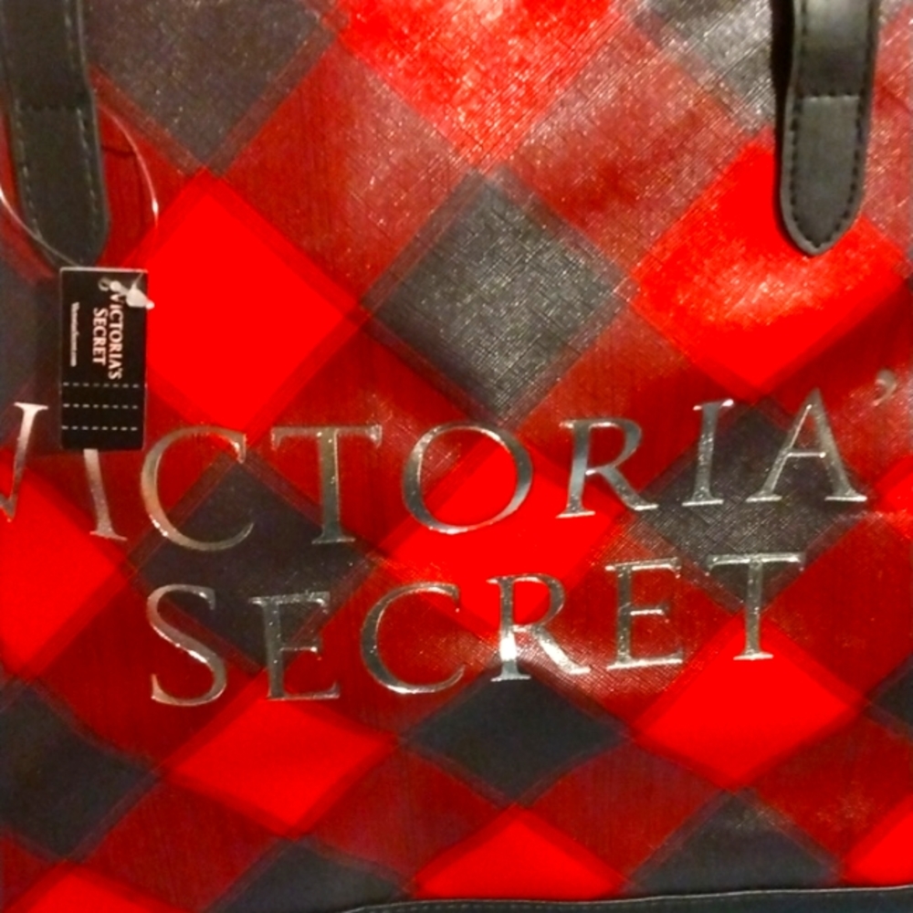 Victoria Secret tote bag red black and the iconic Victoria Secret name silver